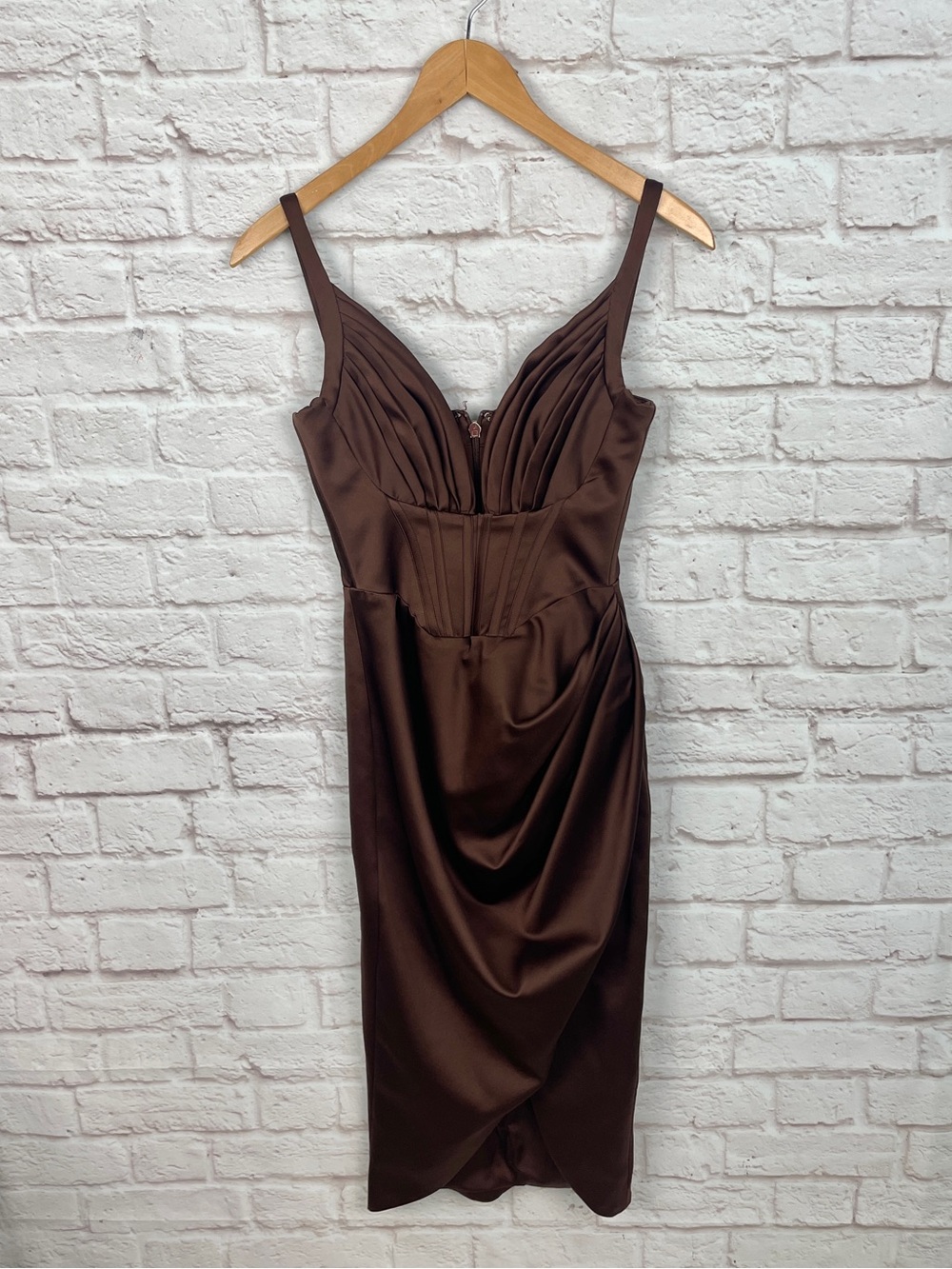 House of CB Faye Chocolate Brown Satin Corset Dress Size S